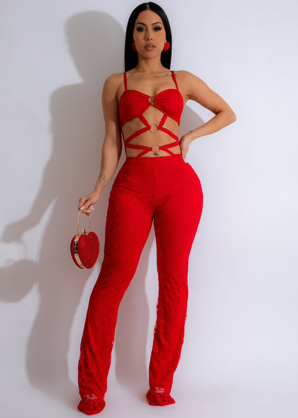 Red lace cheap up jumpsuit