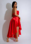 Rosette Reverie Satin Skirt Set Red - A stunning and elegant red satin skirt set with intricate rosette detailing