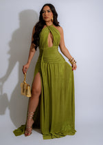 Alt text: Enchanted Girl Ruched Maxi Dress Green - Flowy, floor-length green dress with ruched details and enchanting design