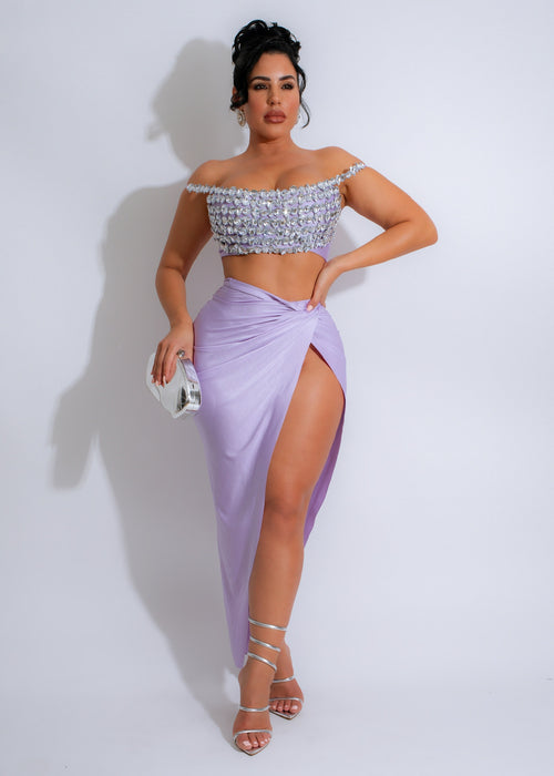 She's Shining Rhinestone Skirt Set Purple, a dazzling and elegant outfit for women's special occasions