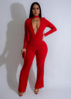 Inferno Nights Rhinestone Jumpsuit Red: A dazzling red jumpsuit with sparkling rhinestones for a glamorous look