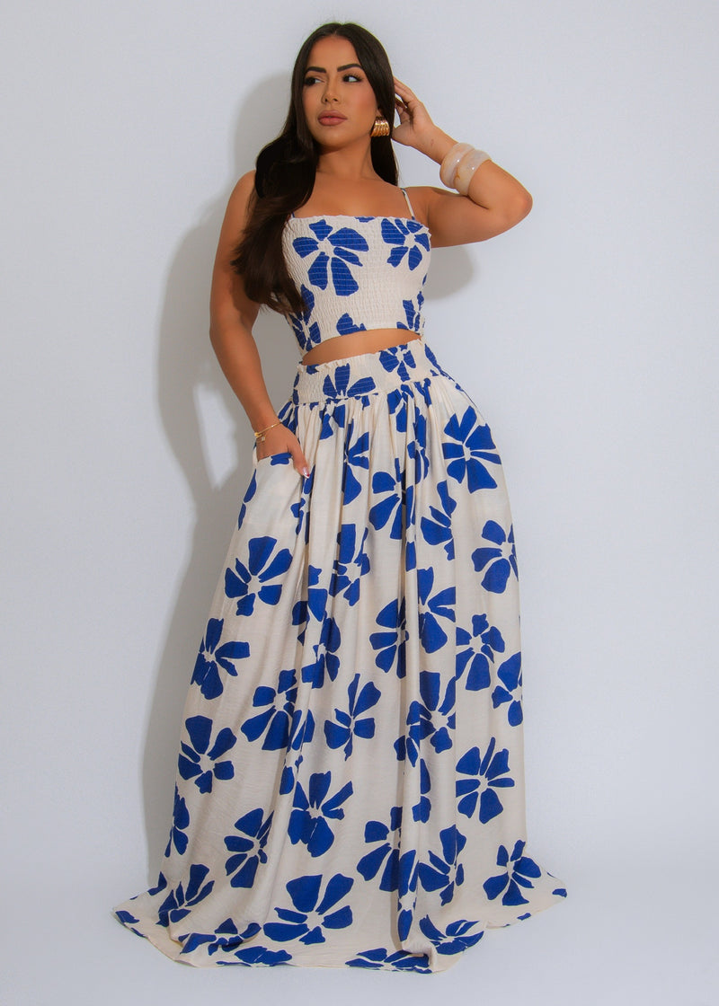 The Pacific Breeze Floral Skirt Set Blue