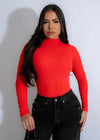 Radiant Contour Ribbed Bodysuit Red with plunging neckline and adjustable straps