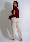 Model Wearing Nude Sculpted Silhouette Cuffed Pants with White Top