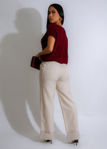 Model Wearing Nude Sculpted Silhouette Cuffed Pants with White Top