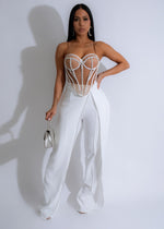 Elegant and stylish trousers adorned with crystal drape rhinestones in white