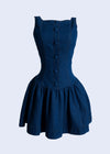 Prairie Edge Button-Up Mini Dress in Dark Denim, a versatile piece for any wardrobe