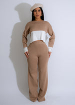 Cozy and chic Weekend Harmony Knit Stripes Pant Set in nude color