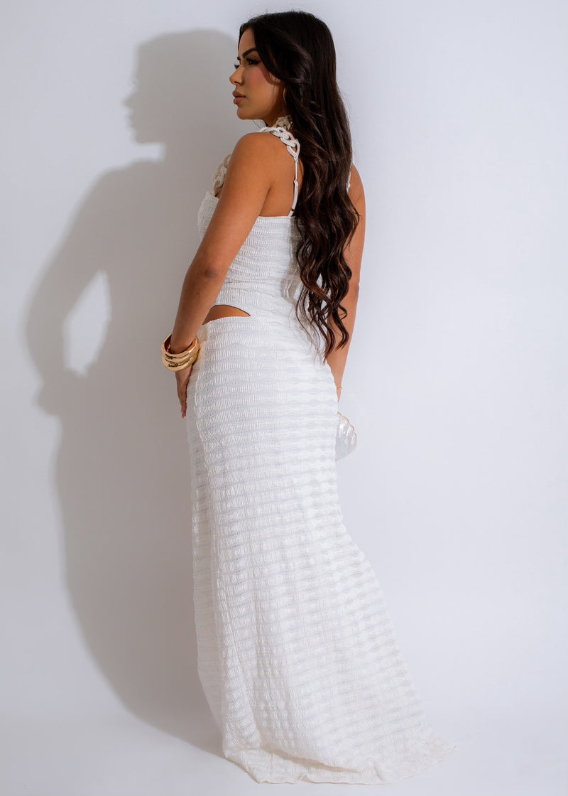 Stylish Midnight Elegance Ruched Skirt Set White from the back perspective