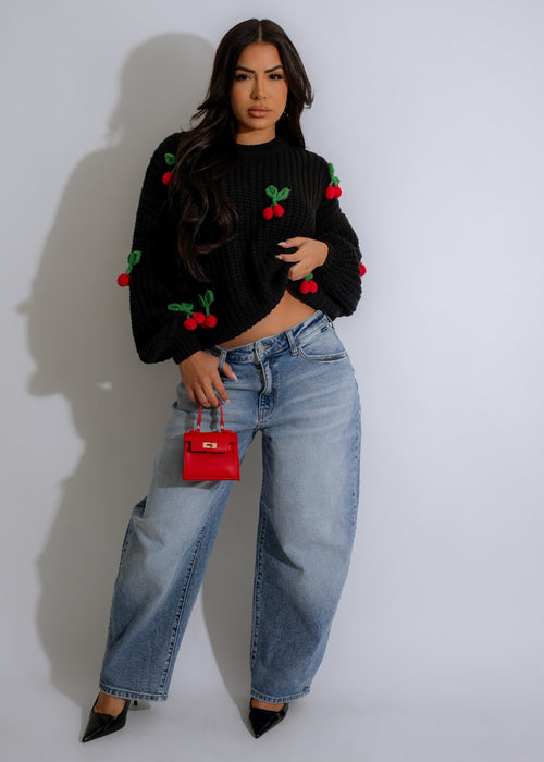 Cherry Pop Sweater Knit Black, a cozy and stylish sweater perfect for any occasion