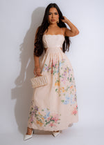 Beautiful floral maxi dress in a nude color, perfect for summer days and evenings out