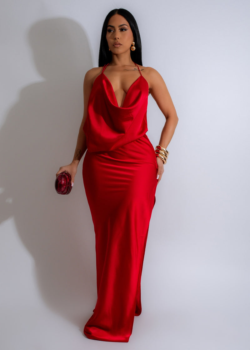 Moonlit Satin Slip Maxi Dress Red, front view, elegant evening gown