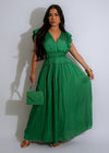 Amazing Cascade Maxi Dress Green with Floral Print and V-Neckline, perfect for summer parties and special occasions