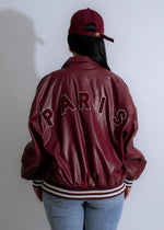 Stylish and trendy red faux leather jacket with a modern design