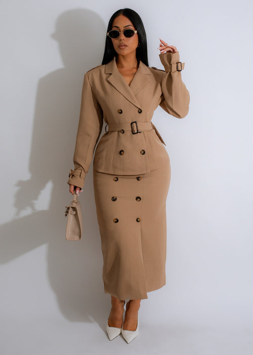 Desert Elegance Skirt Set Nude, a stylish and sophisticated outfit for summer events