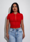 Elegant Essentials Knit Polo Long Top Red* in soft and comfortable fabric