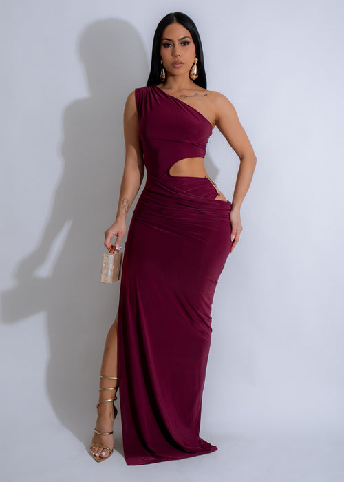 Ethereal Drape Maxi Dress Red, full-length flowing red dress with elegant drape and V-neckline