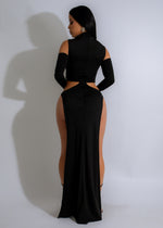 Elegant and glamorous black maxi dress with stunning rhinestone embellishments