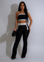 Black bandage pant set with a bright moon design, fashionable and versatile for any occasion