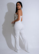 Beautiful white jumpsuit with celestial and floral rhinestone embellishments