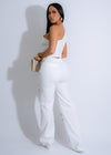 White lace horizon pant set with matching top, perfect for summer