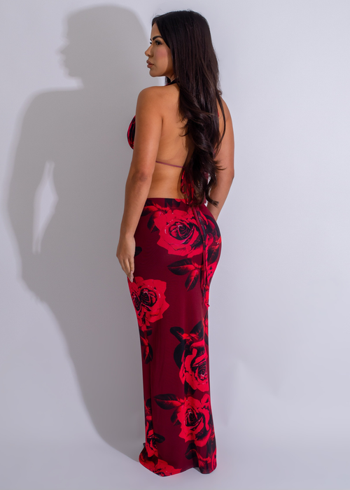 Eternal Rose Mesh Floral Skirt Set Red*