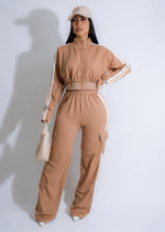 Stylish and comfortable Urban Velocity Cargo Stripes Pant Set in nude color