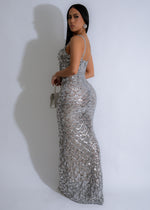  Gorgeous silver Illumina Grace Sequin Maxi Dress with shimmering sequins and stunning floor-length silhouette