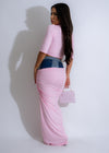 Stylish and trendy Don't Come Back Ruched Denim Skirt Set Pink for women