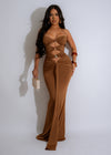 Sunset Goddess Ruched Maxi Dress Brown - Front view of the elegant dress with ruched detailing and flowing silhouette against a sunset backdrop
