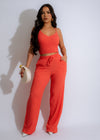 Serene Ripple Pant Set in vibrant orange color with matching top