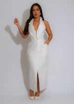 Elite Essence Stripes Linen Midi Dress White