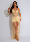 Seaside Siren Fringe Ruched Maxi Dress Yellow