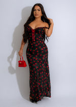 Crimson Blooms Maxi Dress Black 