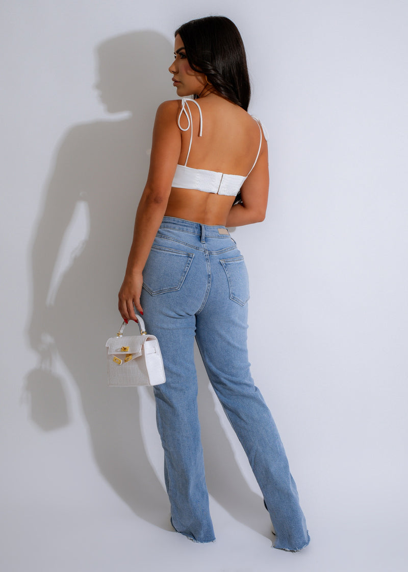 Back view of the Petal Bloom Satin Crop Top White showing the adjustable tie detail