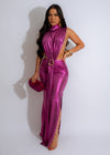 Radiant Aura Metallic Maxi Dress Purple with shimmering fabric and elegant design