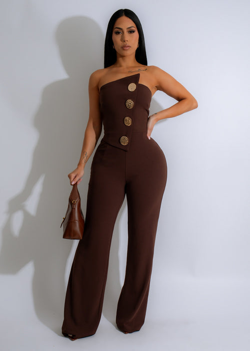 Stylish and sophisticated Regal Ascent Jumpsuit in rich brown color