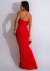 Stunning red maxi dress with minimalist flow and flattering silhouette