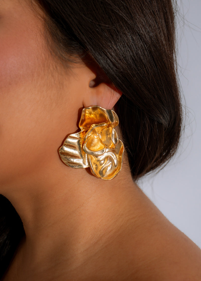 Shimmering gold Liquid Bloom Earrings, a stunning accessory to elevate any outfit