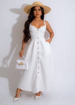 Timeless Feel Midi Dress White - Front view of elegant white dress with feminine lace details and flattering silhouette