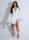 Scarlet Feather Wrap Satin Mini Dress White on a model walking on a runway