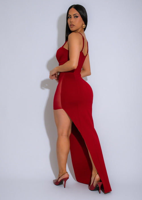 Eternal Elegance Mesh Maxi Dress Red