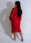 Elegant and stylish Radiant Intrigue Lace Midi Dress Red, a must-have for your wardrobe