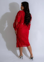 Elegant and stylish Radiant Intrigue Lace Midi Dress Red, a must-have for your wardrobe