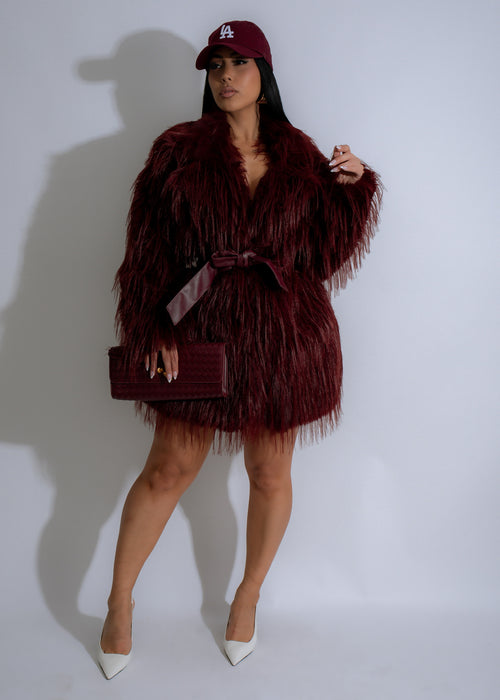 Stunning red Snowbound Luxe Coat with luxurious faux fur trim