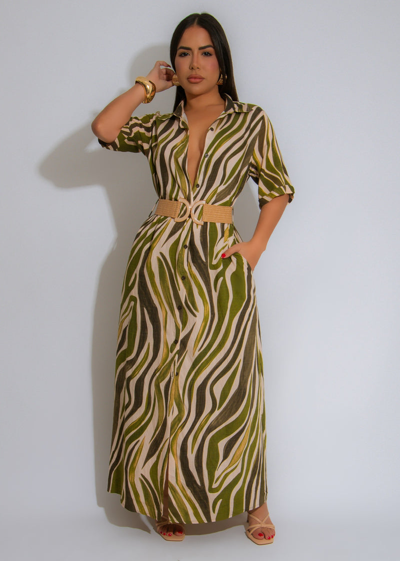 Safari Breeze Maxi Dress Green