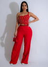 Luxe Loom Pearls Crochet Pant Set Red