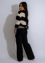 Black knit pant set with stylish in motion stripes design