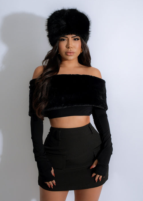 Stylish and comfortable Midnight Plush Crop Top Black, perfect for a night out or casual wear