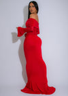 Scarlet Drape Mesh Ruched Maxi Dress Red